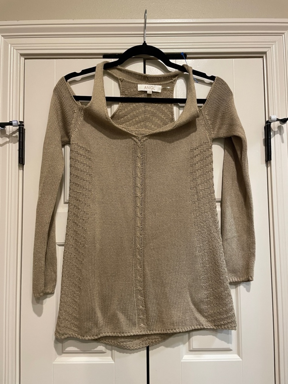 ANGL Taupe Off-Shoulder Knit Sweater